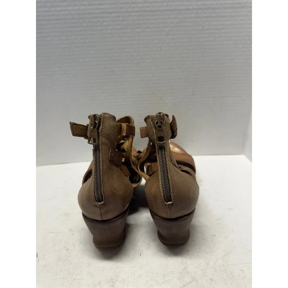 Miz Mooz Brown Leather Woven Gladiator Wedge Sandals Size 39 8.5
